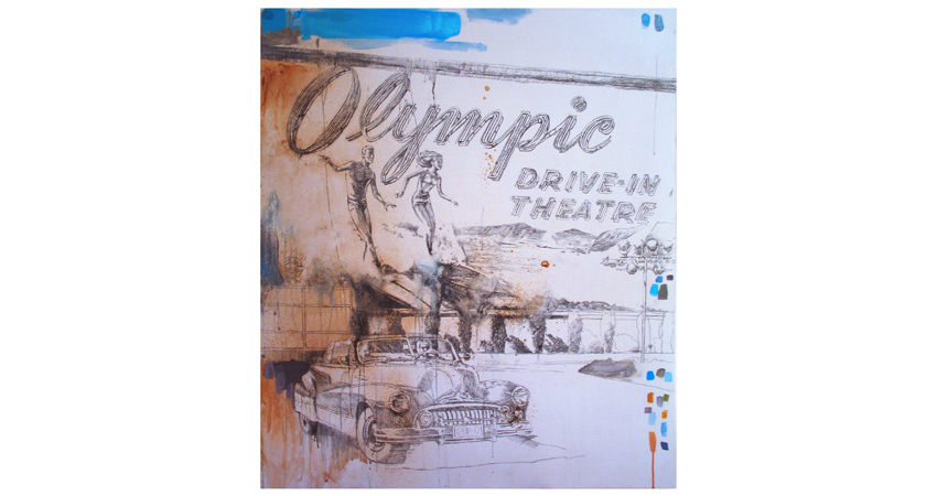 olympic drive-inn - técnica mixta sobre madera / 100 x 120 cm